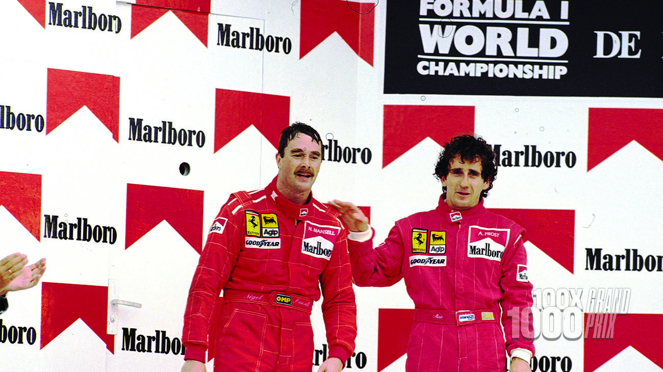 Nigel Mansell e Alain Prost sul podio del GP del Messico 1990