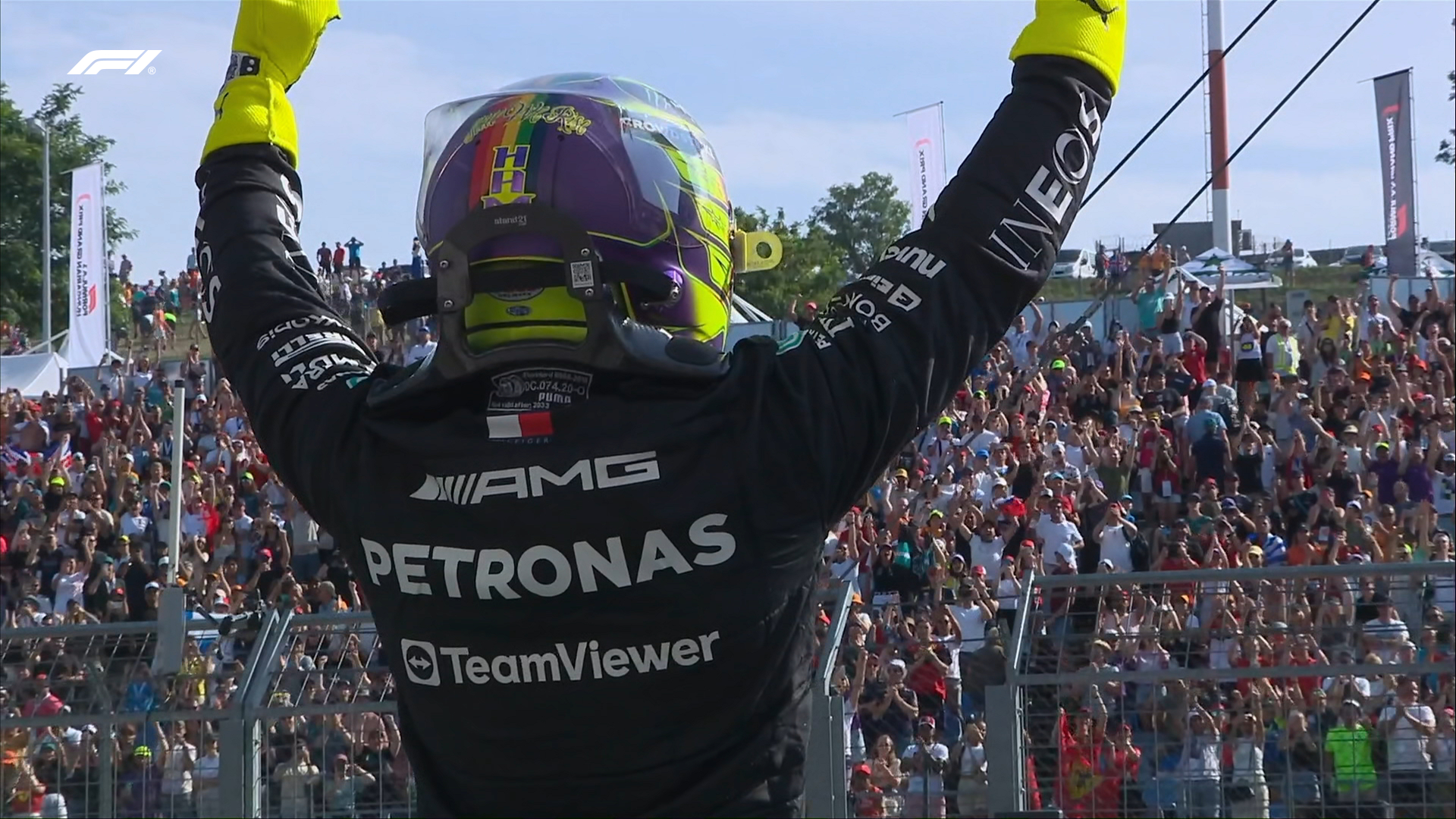 Lewis Hamilton festeggia la pole position in Ungheria