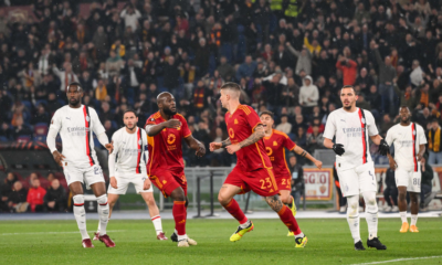 L’esultanza di Lukaku e Mancini durante Roma-Milan di Europa League