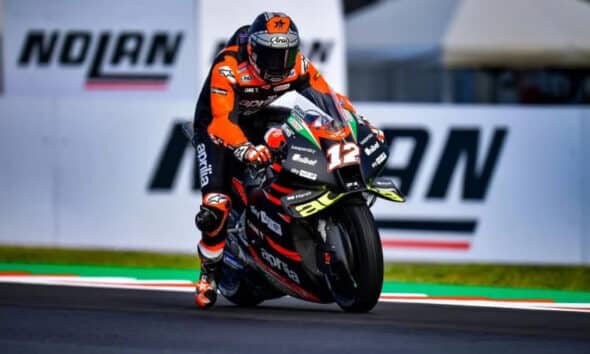 Vinales sull'Aprilia del team Gresini Racing a Misano nel 2021
