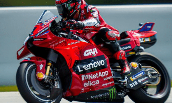 Francesco Bagnaia in azione durante le prove del GP di Barcellona 2024