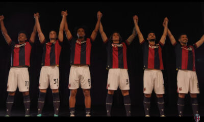 Un’immagine dal video della presentazione della nuova maglia del Bologna