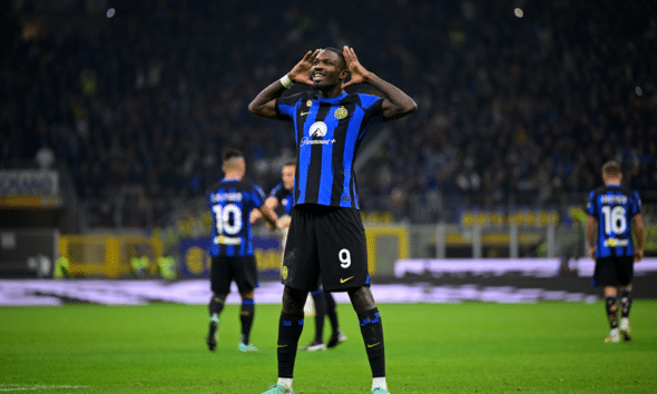 Marcus Thuram, attaccante della Francia esulta con la maglia dell’Inter