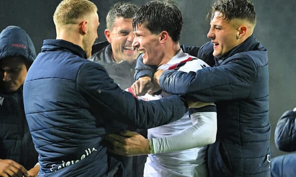 L'esultanza dopo il gol decisivo di Fabbian in Empoli-Bologna, stagione 2023/2024