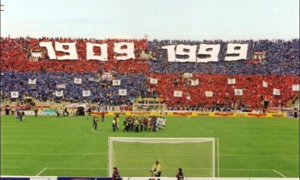 Storica coreografia della Curva Bulgarelli per i 90 anni del Bologna