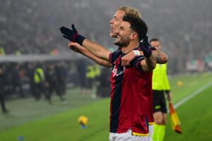 Orsolini e Odgaard nella partita di andata contro il Venezia (© Bologna FC 1909)