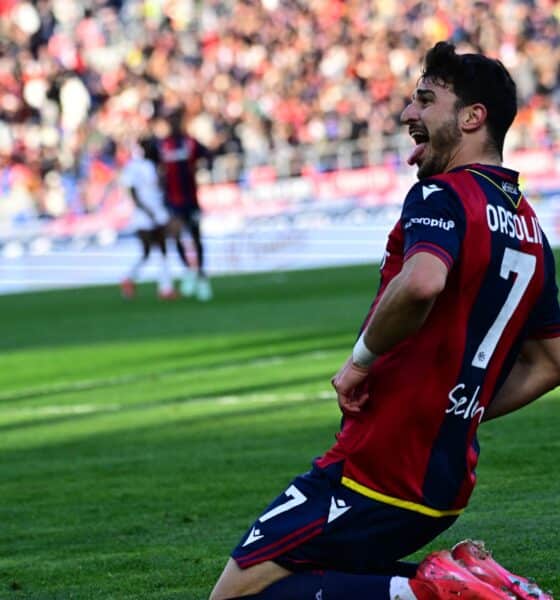 Riccardo Orsolini esulta in Bologna-Cagliari (© Bologna FC 1909)