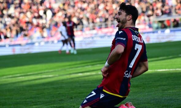 Riccardo Orsolini esulta in Bologna-Cagliari (© Bologna FC 1909)