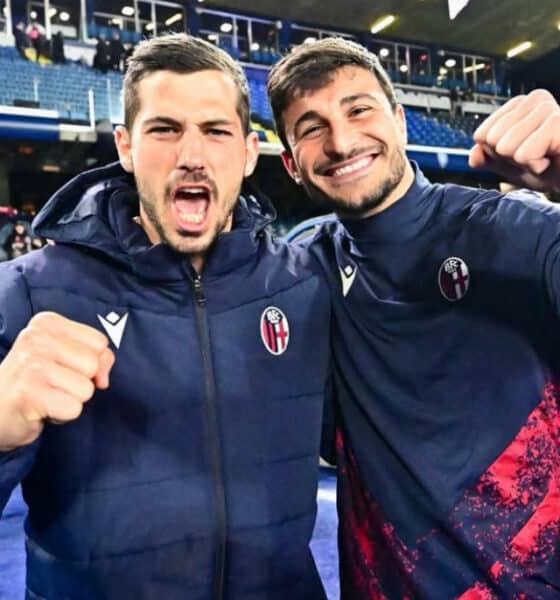 Remo Freuler e Riccardo Orsolini dopo Empoli-Bologna in Coppa Italia (©Bologna FC 1909)