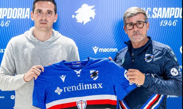 Andrea Mancini e Alberico Evani alla presentazione con la Sampdoria