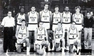 Virtus-Scavolini Pesaro. Virtus 1990/91. In piedi: Messina, Richardson, Cavallari, Binelli, Gallinari, C. Johnson, Setti, Pasquali. Sotto: Portesani, Bon, Coldebella, Brunamonti