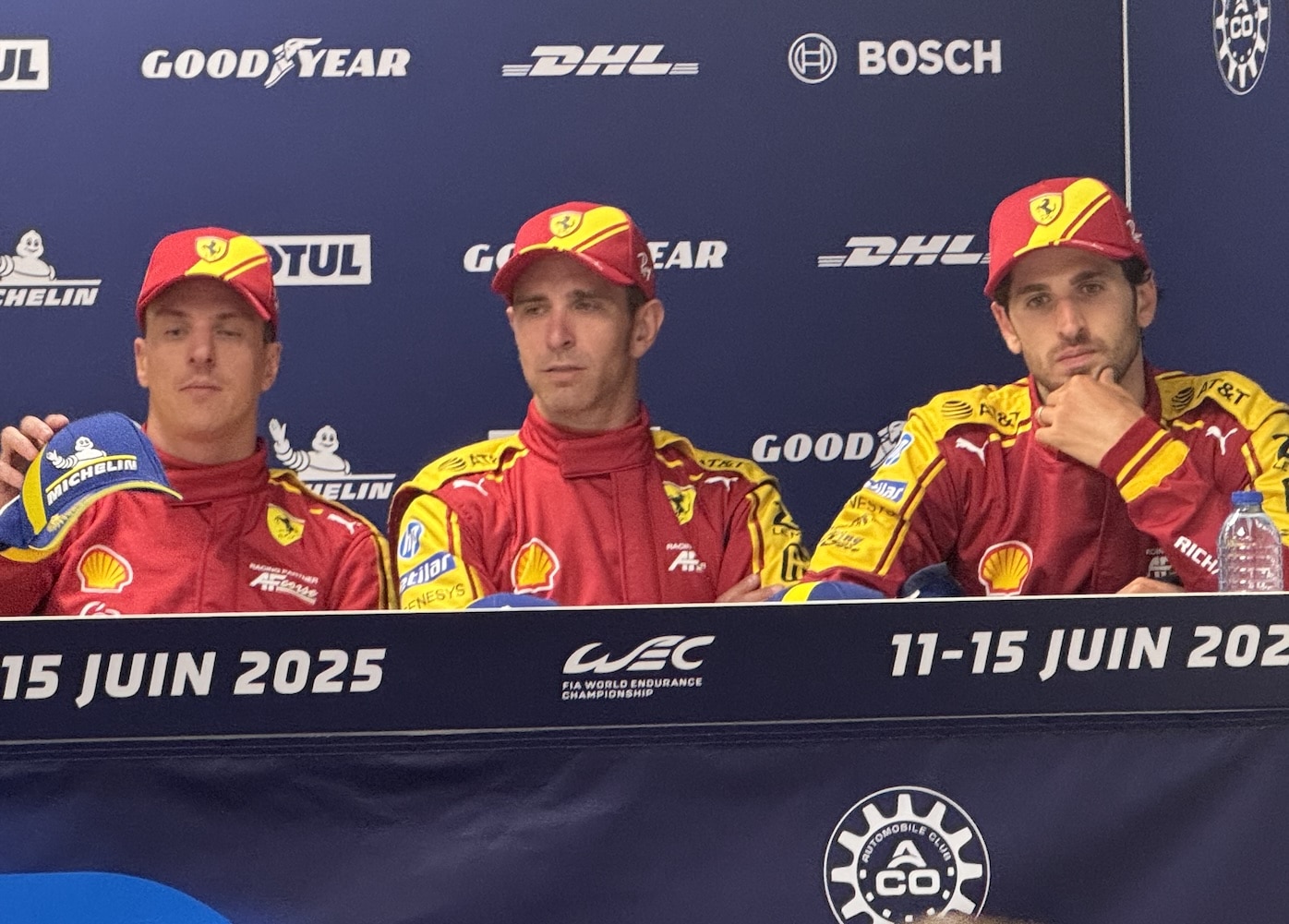 I piloti della Ferrari #51 Calado, Pier Guidi e Giovinazzi hanno rilasciato le loro dichiarazioni dopo la 24 Ore di Le Mans 2025 (© 1000 Cuori Rossoblu - Giulia Giacomelli)