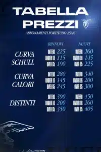 Prezzi curve campagna abbonamenti fortitudo