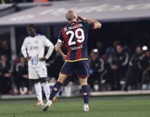 Lorenzo De Silvestri: l'esultanza dedicata alla moglie incinta (© Bologna FC 1909)