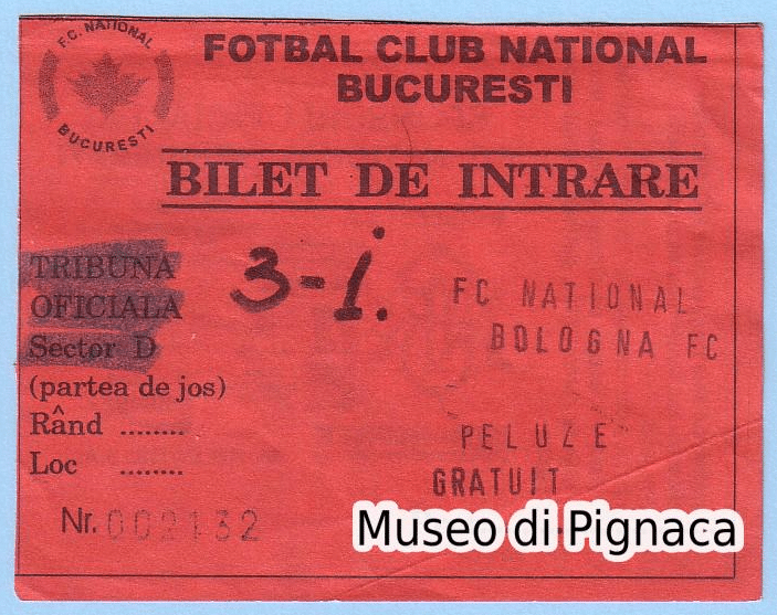 Biglietto per la gara di Intertoto National Bucarest- Bologna (© Museo di Pignaca)