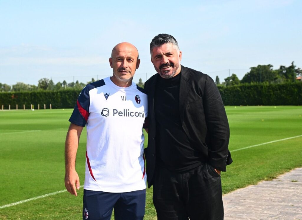 Rino Gattuso, commissario tecnico dell'Italia in visita a Casteldebole insieme a Vincenzo Italiano crediti Bologna Fc 1909