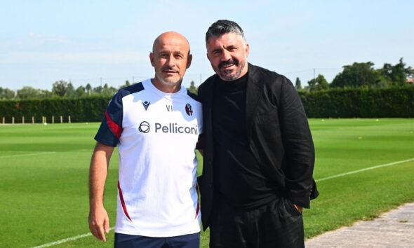 Rino Gattuso, commissario tecnico dell'Italia in visita a Casteldebole insieme a Vincenzo Italiano (crediti Bologna Fc 1909)