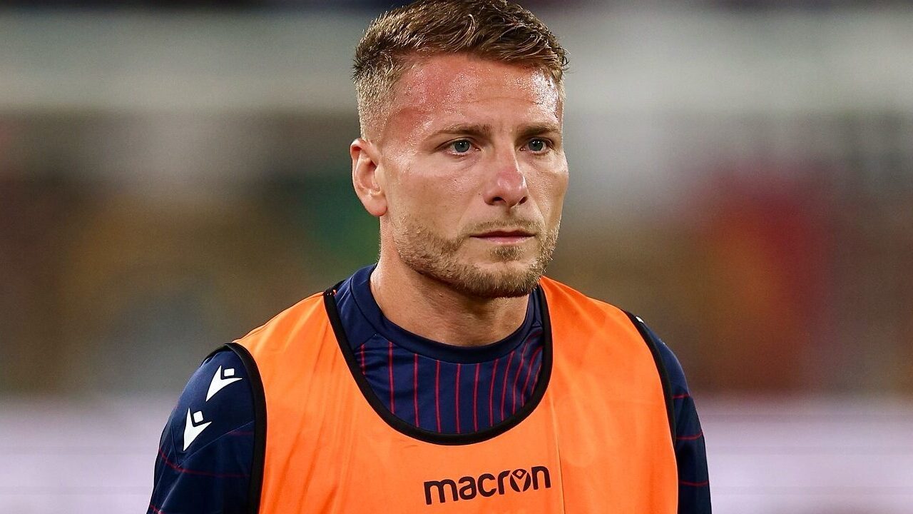 Ciro Immobile nel riscaldamento del match con la Roma crediti Bologna Fc 1909
