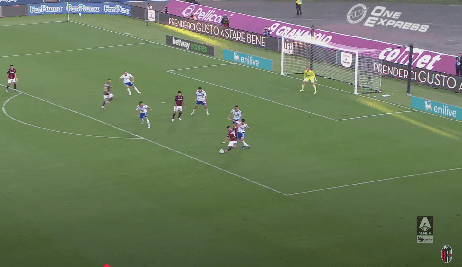 Analisi, altro inserimento Freuler sul tiro di Orsolini (© YouTube Lega Serie A)