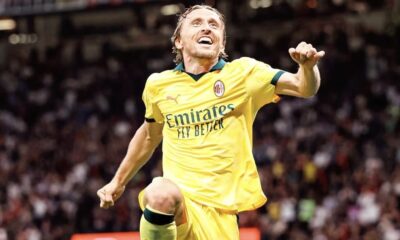 Luka Modric esulta dopo il gol in Milan-Bologna (©AC Milan)