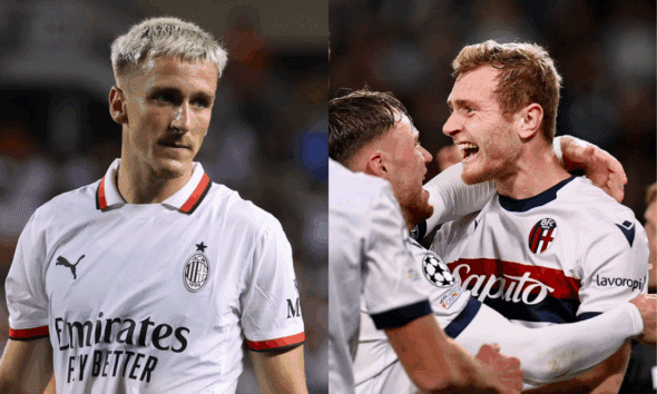 Pobega e Saelemaekers (© AC Milan e Bologna FC)