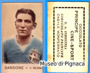 Figurina distribuita dall'industria di Cioccolato Principe di Casale Monferrato che ritrae Raffaele Sansone (© Museo di Pignaca)