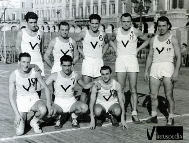 Virtus Pallacanestro Sedicesima puntata. La Virtus 1946/47: Bersani, Cherubini, Vannini, Marinelli, Girotti, Ferriani, Rapini, Ranuzzi.