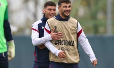 Orsolini e Cambiaghi in allenamento prima di Fiorentina-Bologna (© Bologna FC 1909)