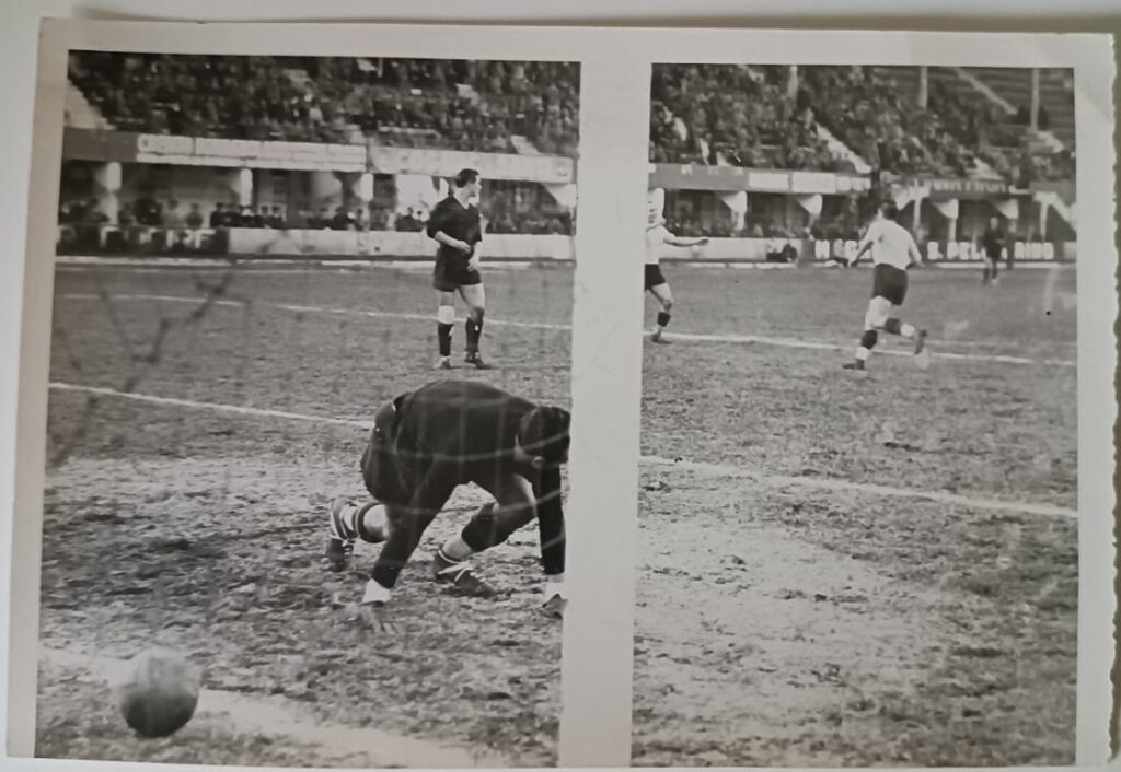 Fotografia che mostra la rete di Bruno Maini in Bologna-Lucchese del 1937