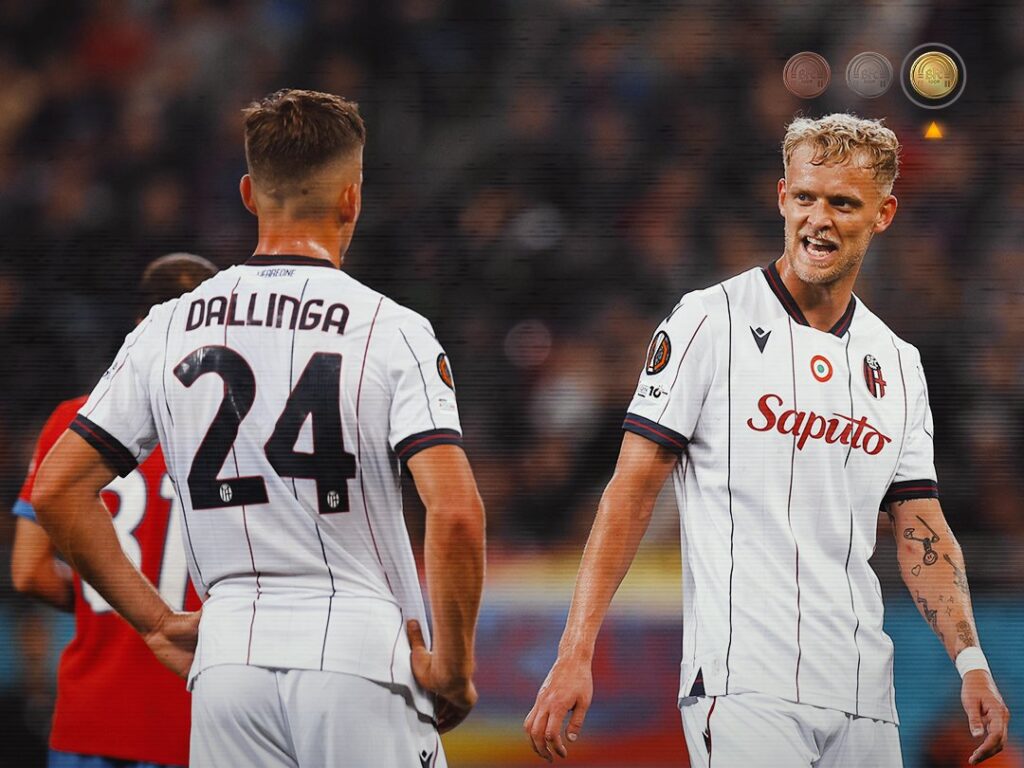 Dallinga e Odgaard contro l’FCSB (© Bologna FC 1909)