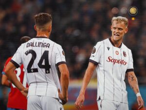 Dallinga e Odgaard contro l’FCSB (© Bologna FC 1909)