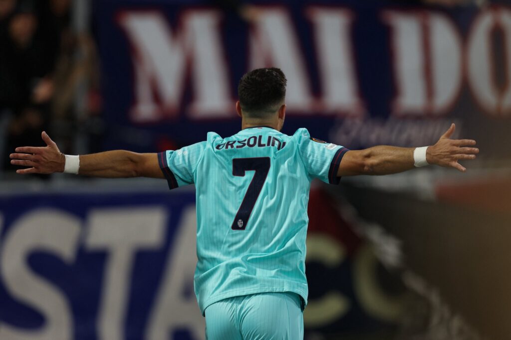 Riccardo Orsolini dopo il gol al Friburgo (@Bologna FC)