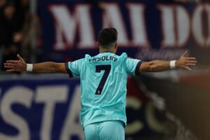 Riccardo Orsolini dopo il gol al Friburgo (@Bologna FC)