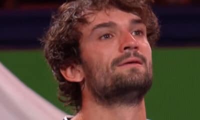 Valentin Vacherot, emozionato dopo la vittoria del Masters 1000 di Shanghai (immagini Sky)