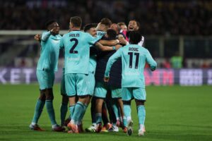 L'esultanza per il gol, poi annullato, di Dallinga in Fiorentina-Bologna 2-2 (© Bologna FC 1909)