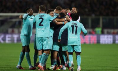 L'esultanza per il gol, poi annullato, di Dallinga in Fiorentina-Bologna 2-2 (© Bologna FC 1909)