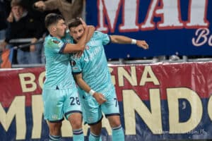 Orsolini al suo primo gol in Europa League (@Damiano Fiorentini)