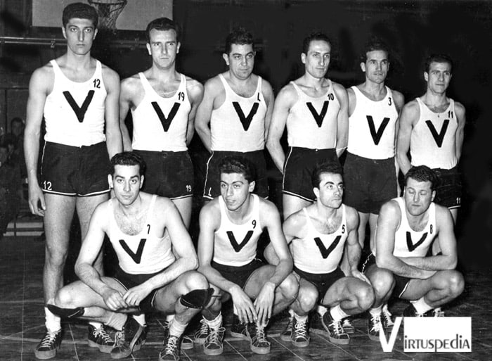 Virtus Pallacanestro Diciannovesima puntata. La Virtus 1951/52: Gambini, Dino Zucchi, Bersani, Ferriani, Vannini, Carlo Negroni, Rapini, Bencivenni, Ranuzzi, Battilani.