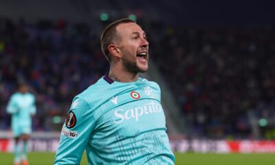 Federico Bernardeschi esulta dopo il suo gol in Bologna-Salisburgo (4-1) (©Bologna FC 1909)