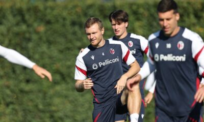 Tommaso Pobega e Giovanni Fabbian in allenamento (© Bologna FC 1909)