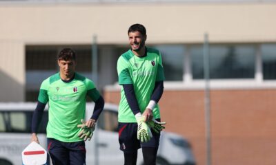 Massimo Pessina e Federico Ravaglia in allenamento (© Bologna FC 1909)