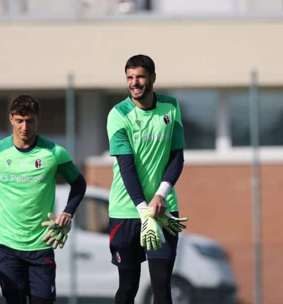 Massimo Pessina e Federico Ravaglia in allenamento (© Bologna FC 1909)