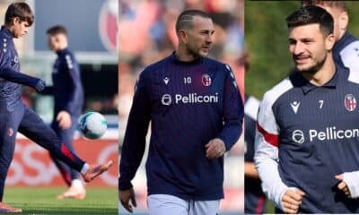 Dominguez, Bernardeschi e Orsolini in allenanamento (crediti Bologna FC 1909)