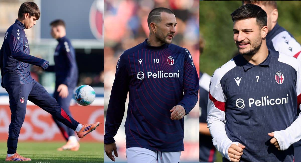 Dominguez, Bernardeschi e Orsolini in allenanamento (crediti Bologna FC 1909)