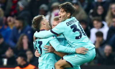 I rossoblù festeggiano dopo Udinese-Bologna (0-3) (© Bologna FC)