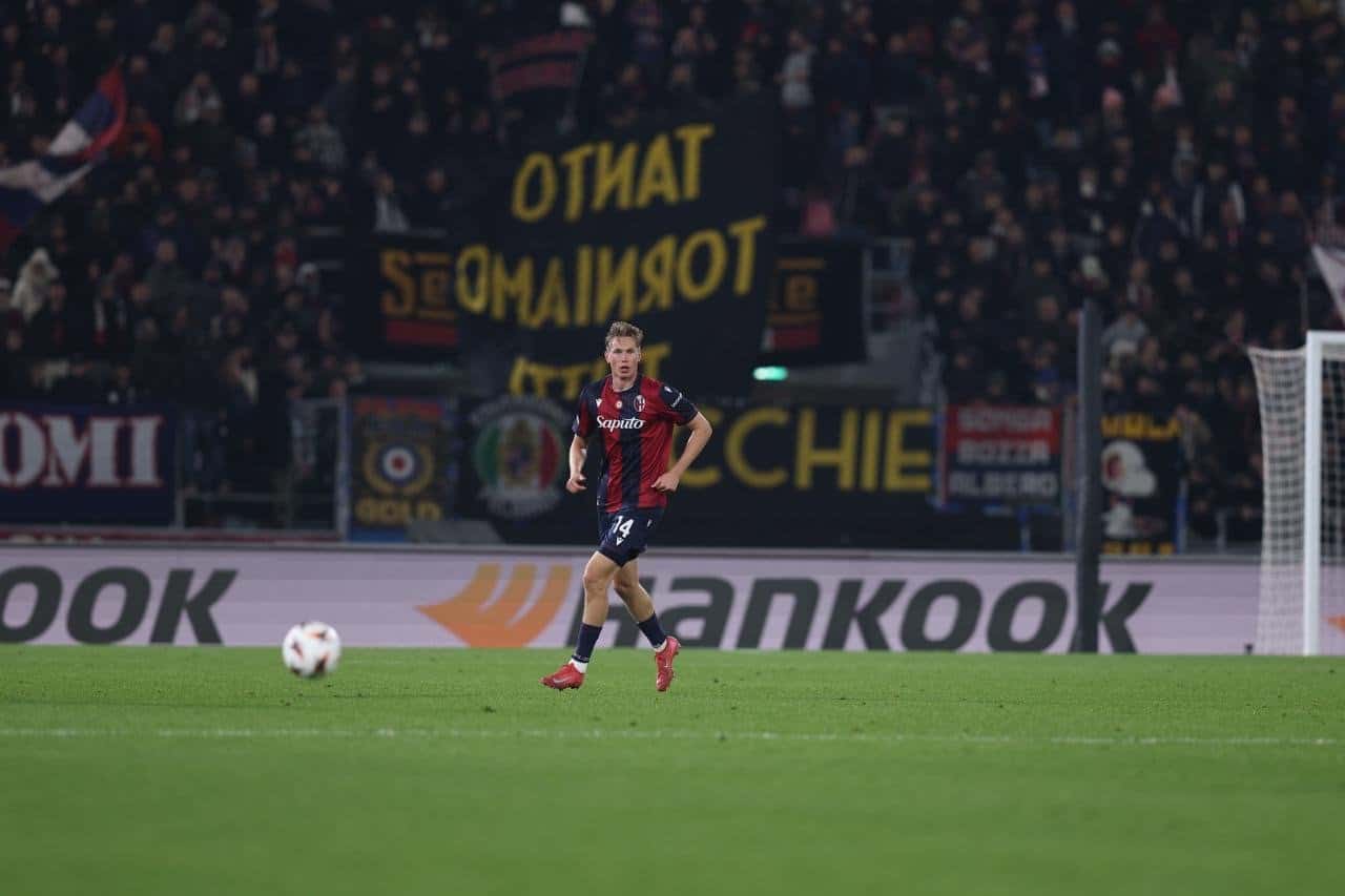 Tornbjorn Heggem in azione durante Bologna-Brann (© Bologna FC 1909)