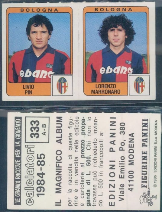 Figurina doppia Livio Pin e Lorenzo Marronaro al Bologna