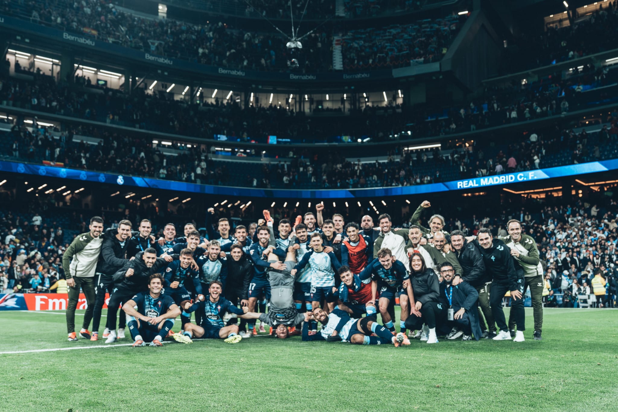 Il Celta Vigo, prossima avversaria del Bologna, esulta dopo la vittoria col Real Madrid (© RC Celta de Vigo)