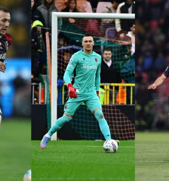 Federico Bernardeschi, Lukasz Skorupski e Remo Freuler (© Bologna FC 1909)