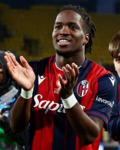 Jonathan Rowe festeggia la finale di Supercoppa Italiana (© Bologna Fc 1909)